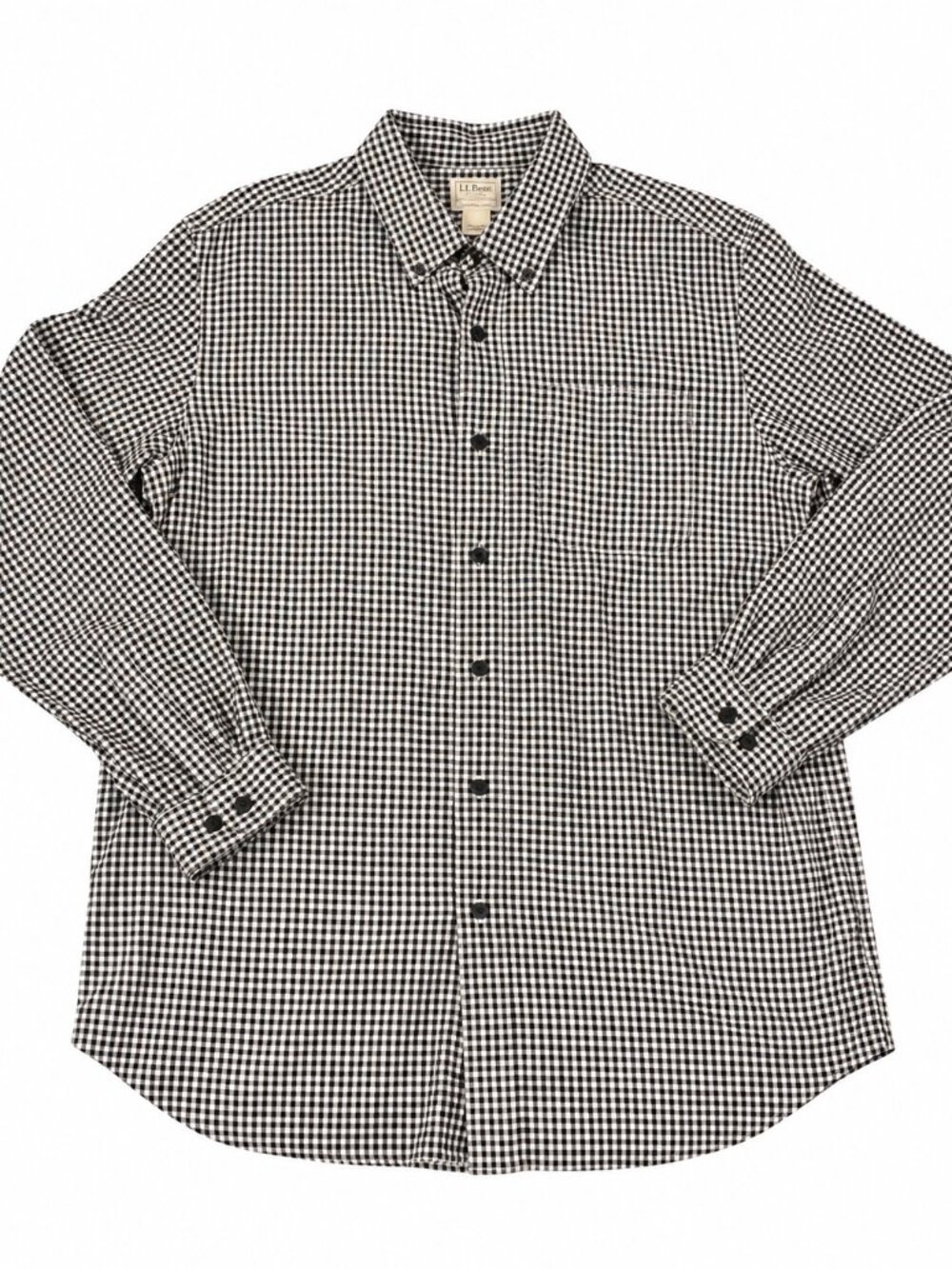 L.L.Bean Men’s Large Black White Gingham Flannel Shirt Traditional Fit